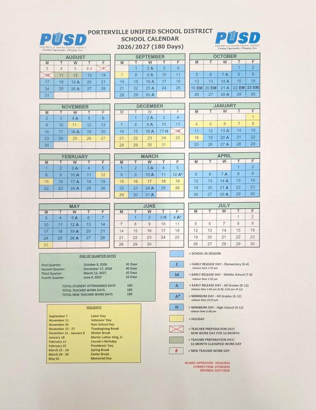 School Schedule 2026-2027