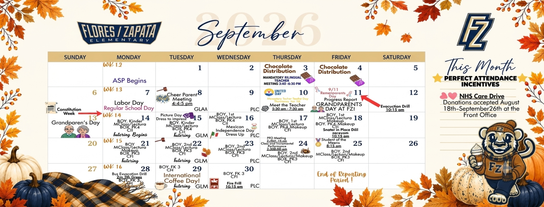 Flores/Zapata September Calendar of Events 2026