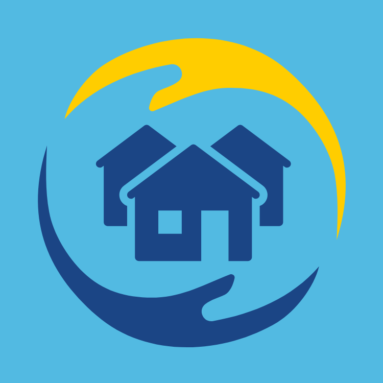 Buildings with artsy hand on top and bottom