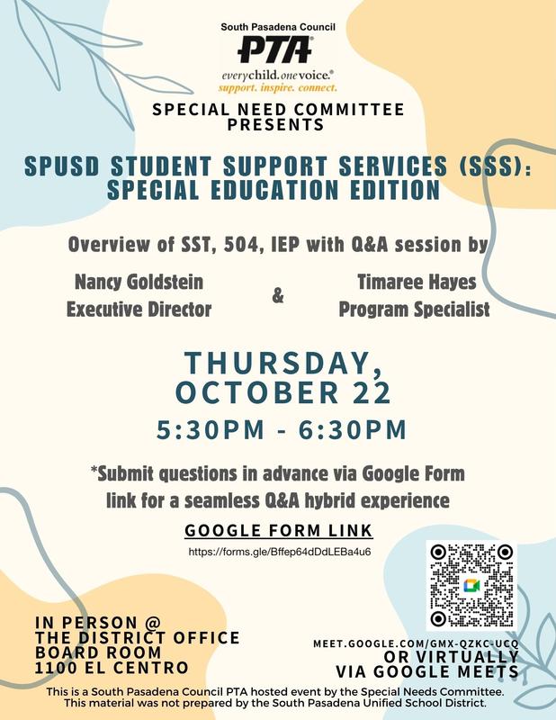 SPUSD Student Support Services (SSS): Special Education Edition - Thu. Oct. 22 Featured Photo