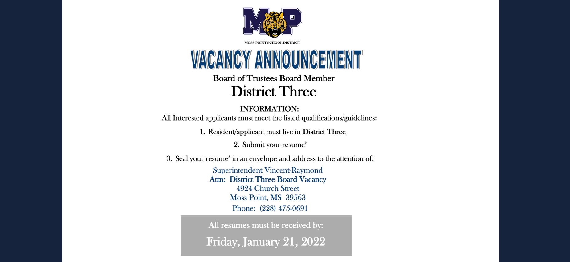 Vacancy Announcement - Board of Trustees - District 3