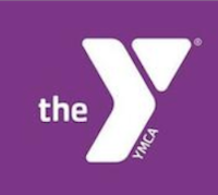 White YMCA logo with purple background