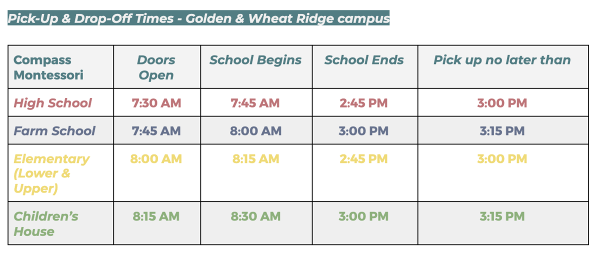 drop off and pick up times 2021-22