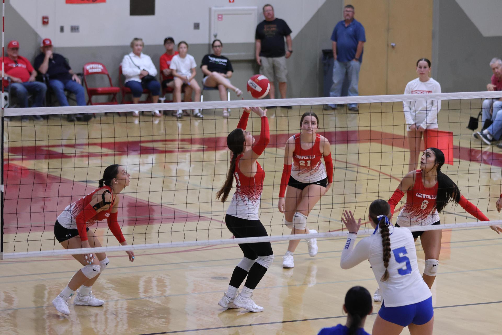 Varsity girls Volleyball playing vs. Madera 16