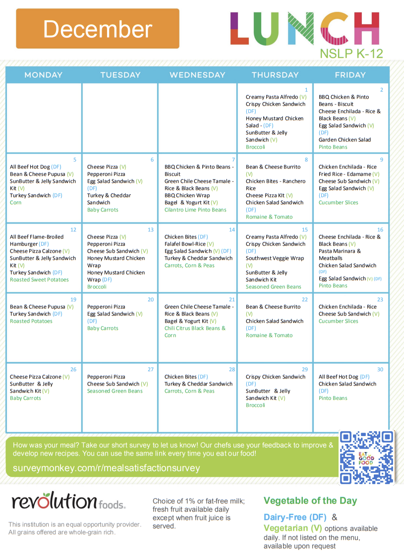 December Lunch Menu 22
