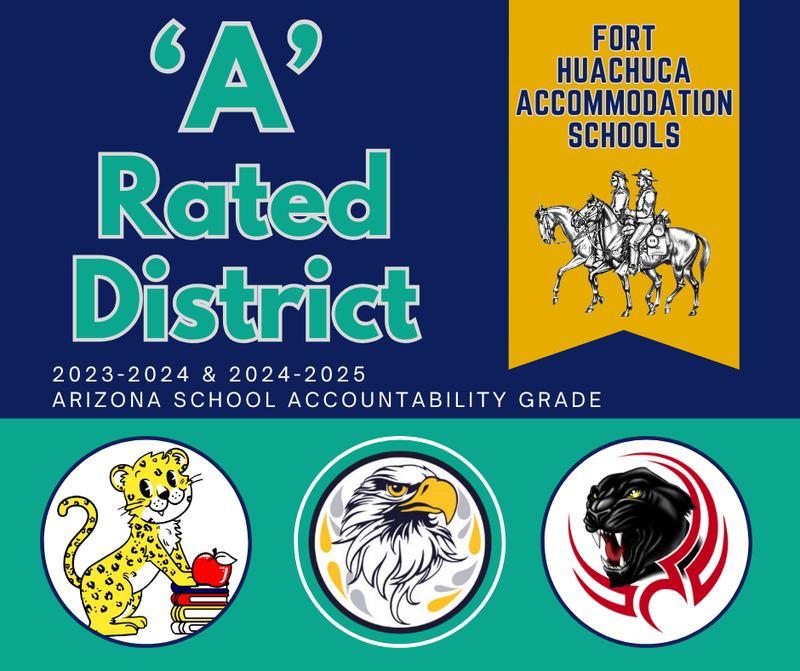 A rated district announcement with school mascots