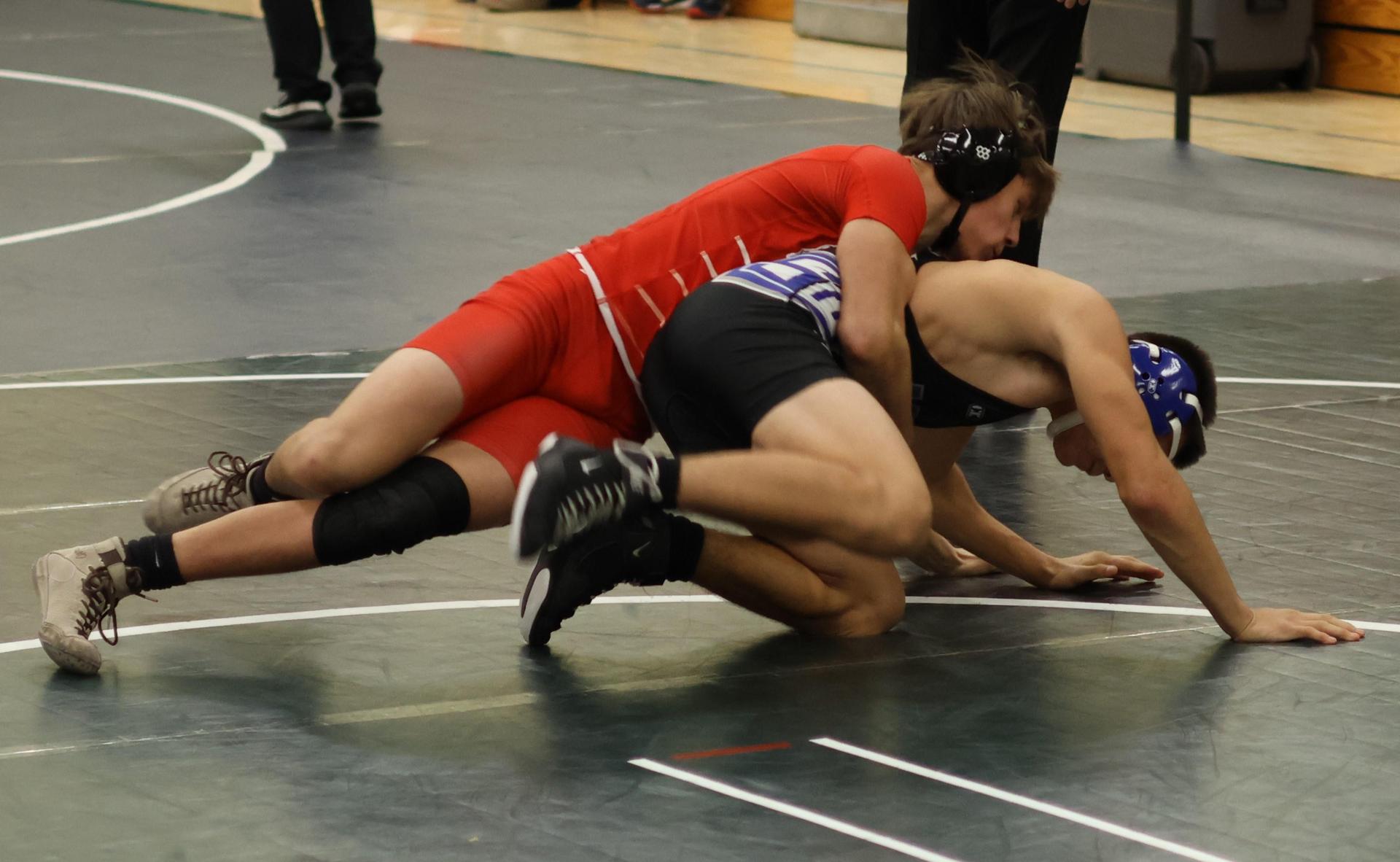 Boys wrestling in the Liberty Duals event 105