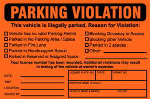 Example of a parking violation sticker
