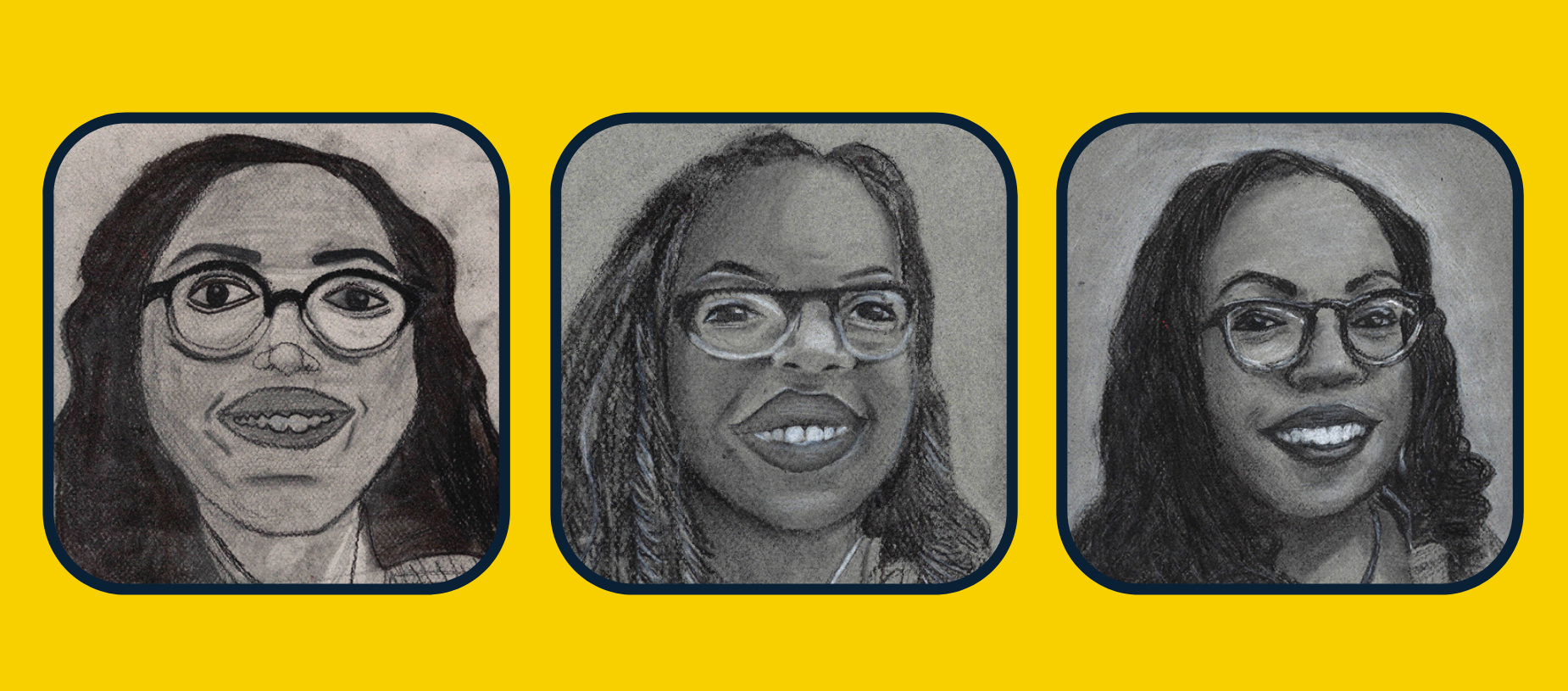 GVA Aurora 8th Grade Student Art: Charcoal and Chalk Drawings of Supreme Court Nominee Ketanji Brown Jackson