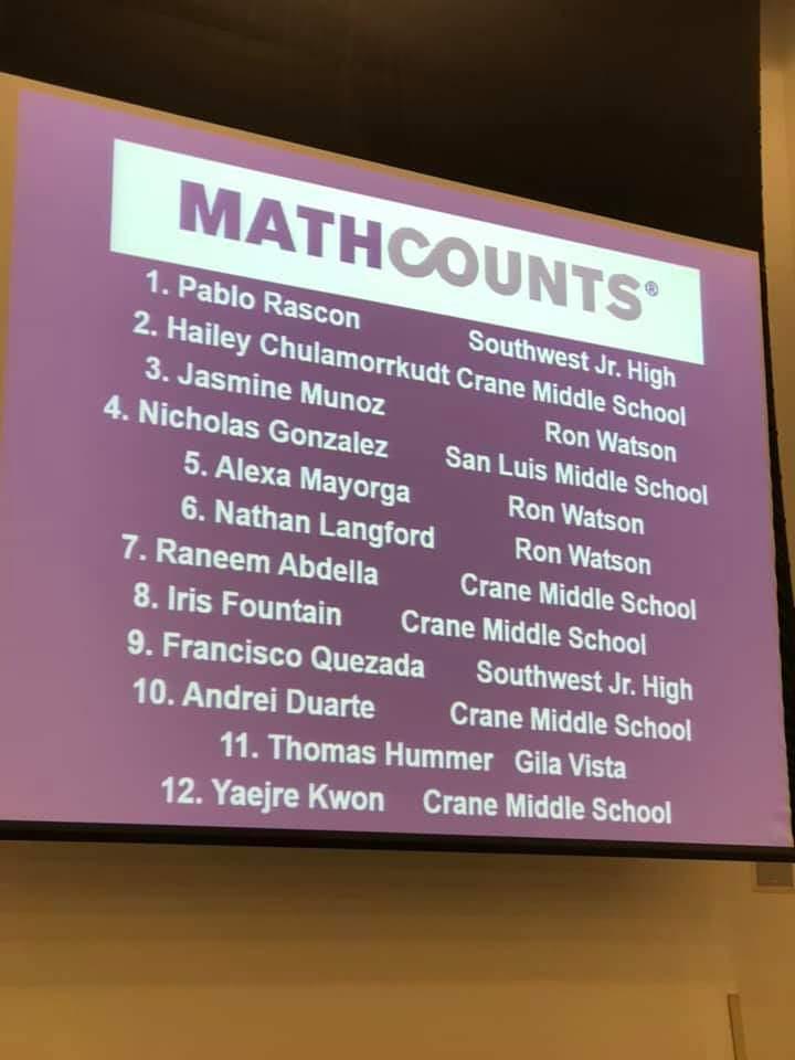 MathCounts Competiton Series/SLMS Advances to State San Luis Middle