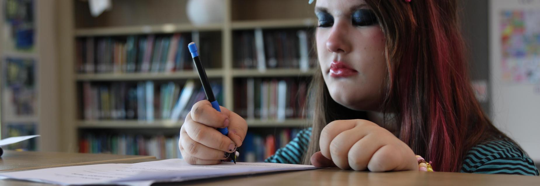 student writing