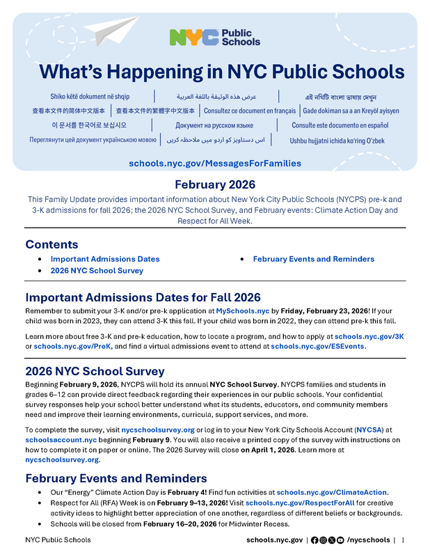 What’s Happening in NYC Public Schools - February 2, 2026