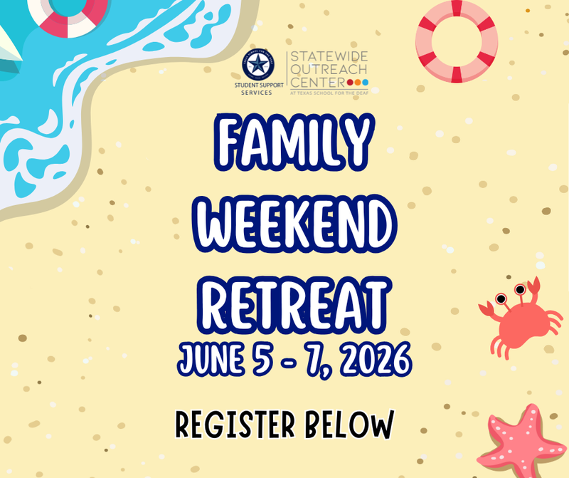 Family Weekend Retreat. June 5-7, 2026. Register Below. Graphic of sand and ocean water.