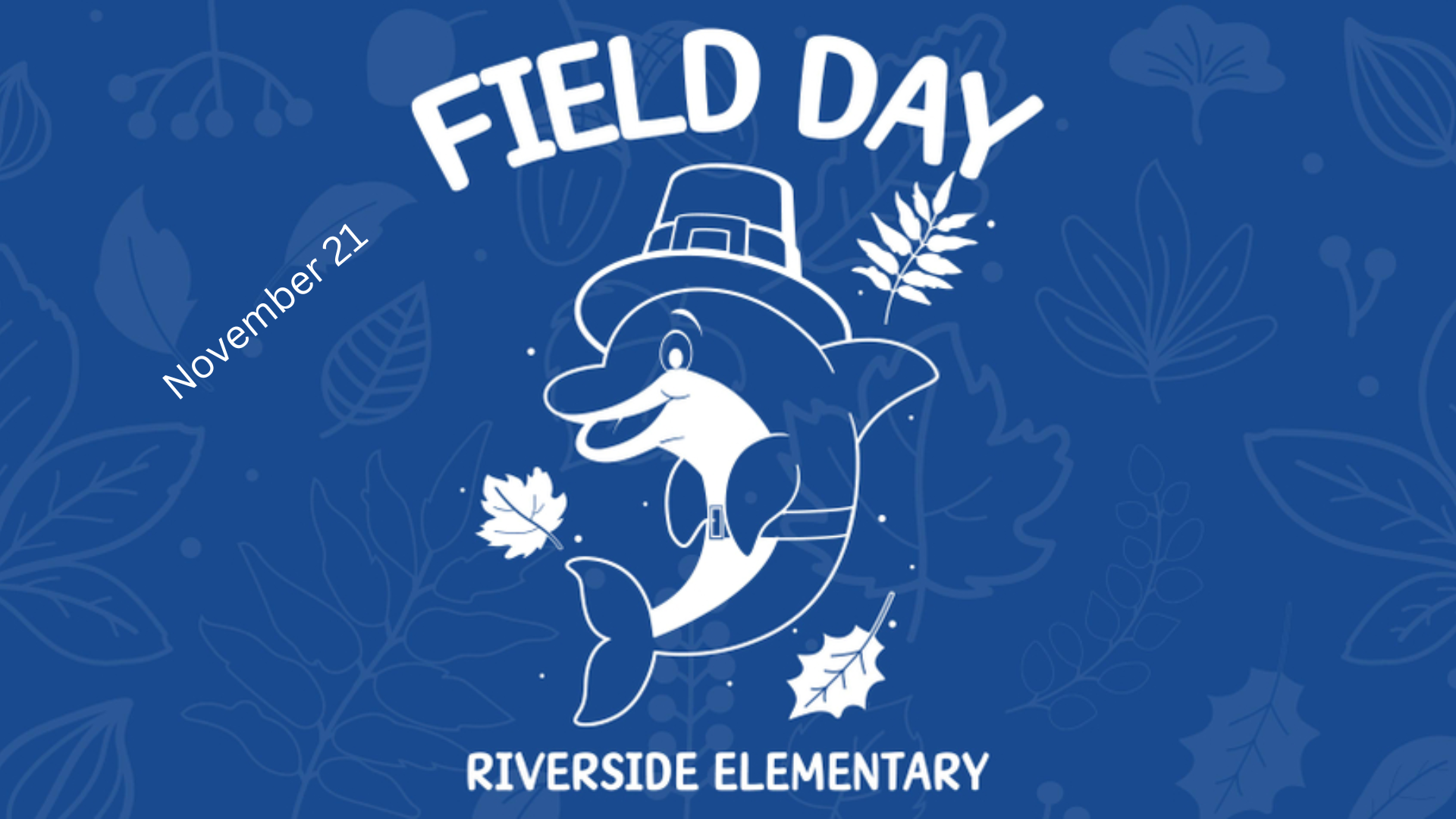 Logo for Riverside Elementary's Field Day featuring a cheerful dolphin in a hat.
