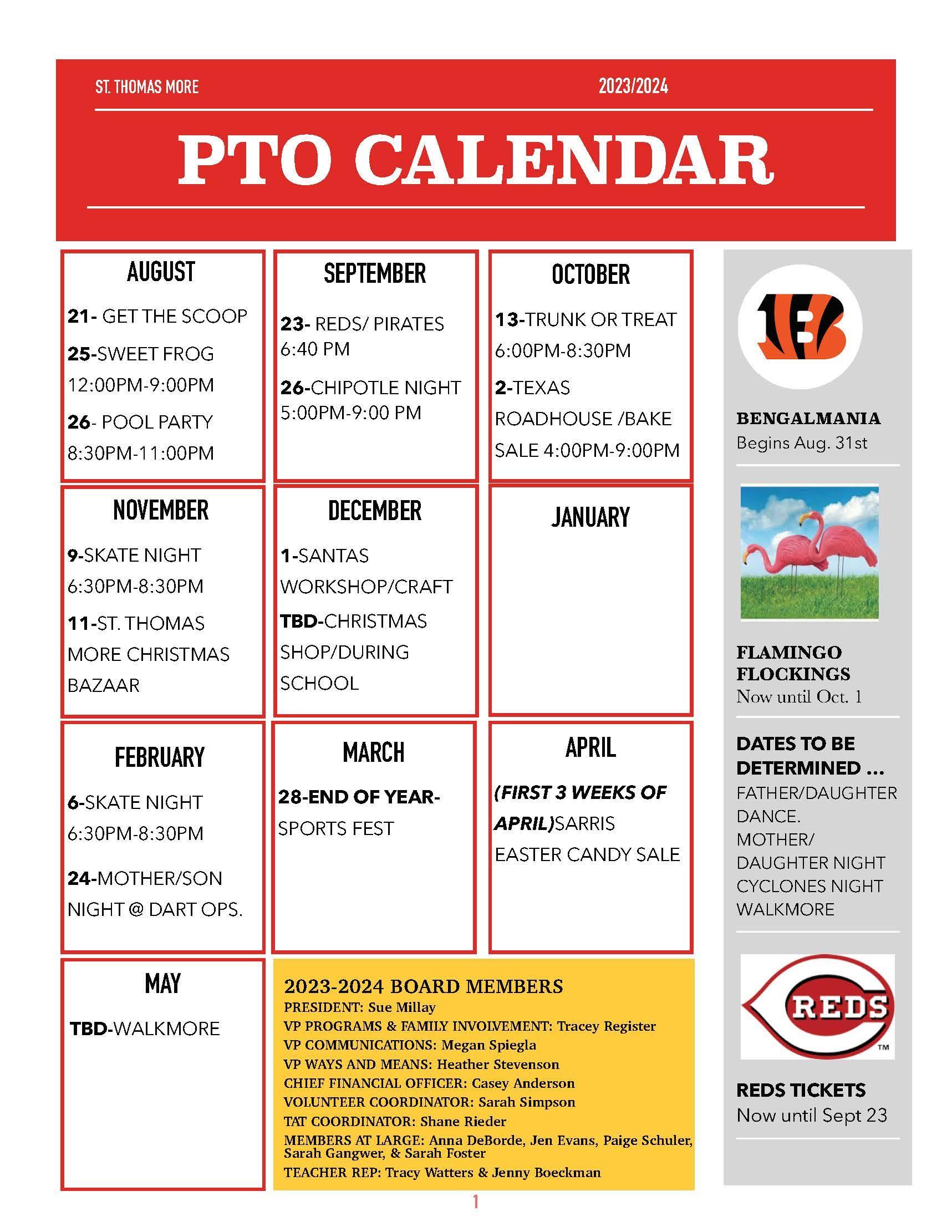 PTO Calendar of Events 2023-2024 | St. Thomas More School