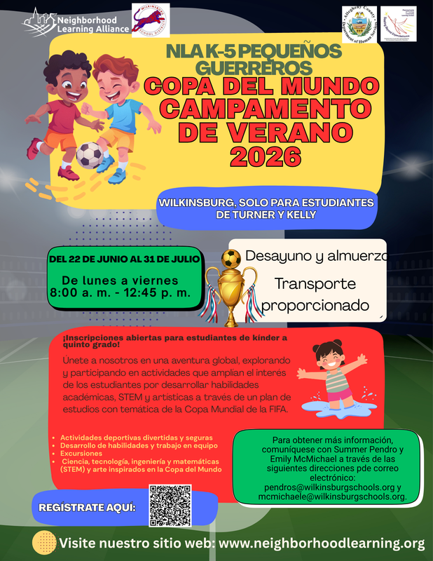 Wilkinsburg Registration Flyer for Summer Camp 2026 in Spanish