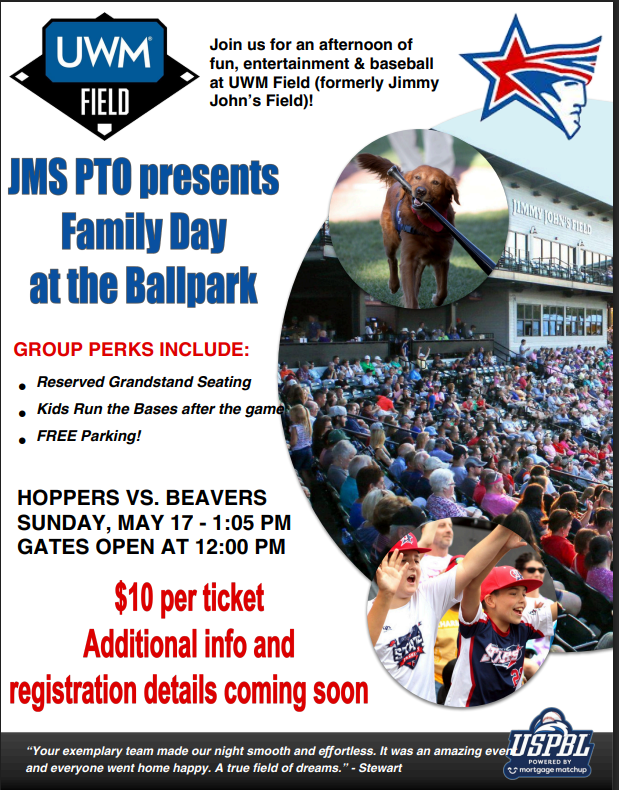 JMS PTO Sponsored Day at UWM Field, May 17, 2026