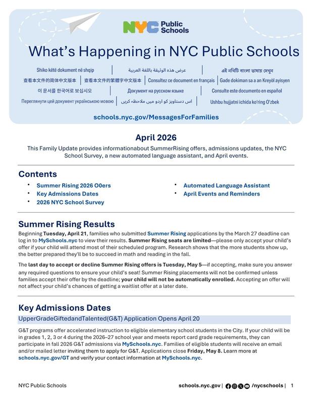 April Family Message 2026. English