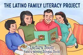 A family reads a book.