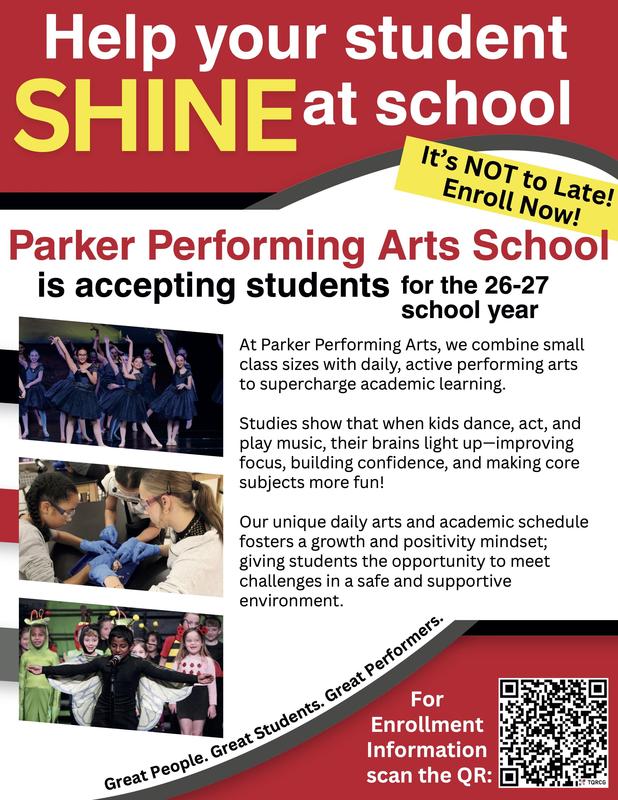 Flyer featuring images of students performing dance and information on enrollment