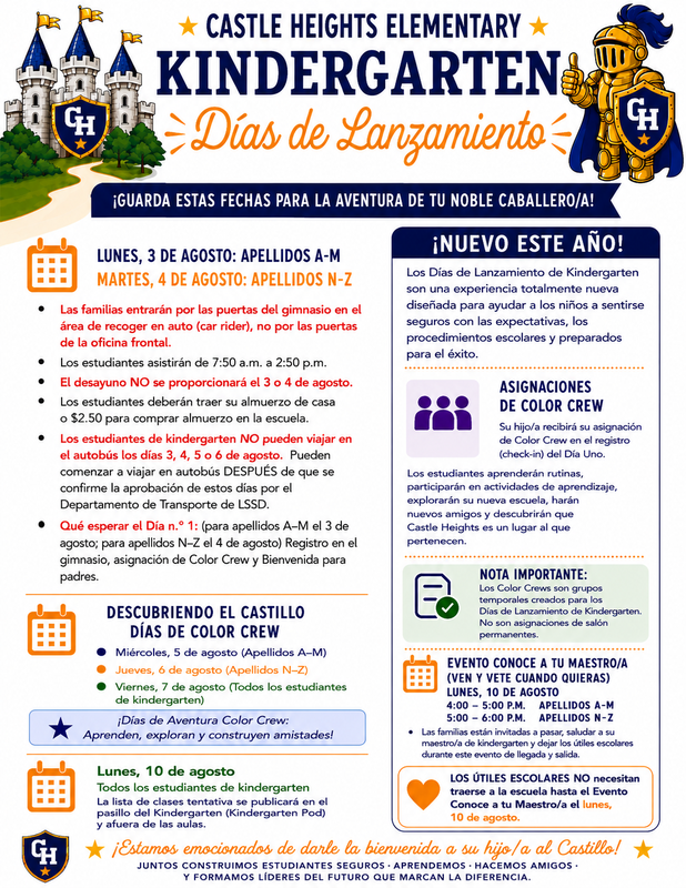 Kindergarten Launch Days + Color Crew Adventure Days Info Flyer Spanish