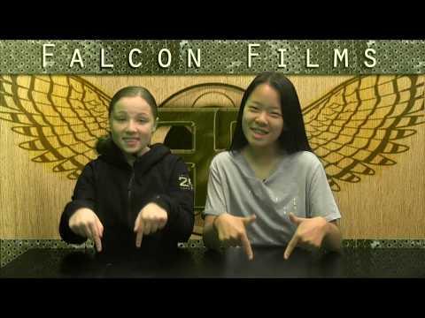 This is a screenshot of two Falcon Films students reading the morning announcements.