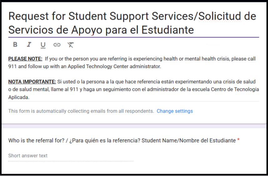 student support services request form