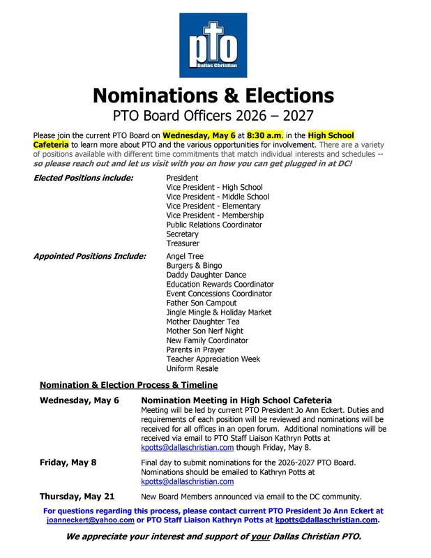 PTO Board Nominations -  Wednesday, May 6