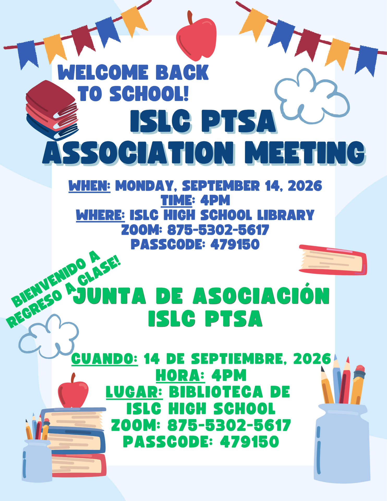 ISLC PTSA Association Meeting Flyer 