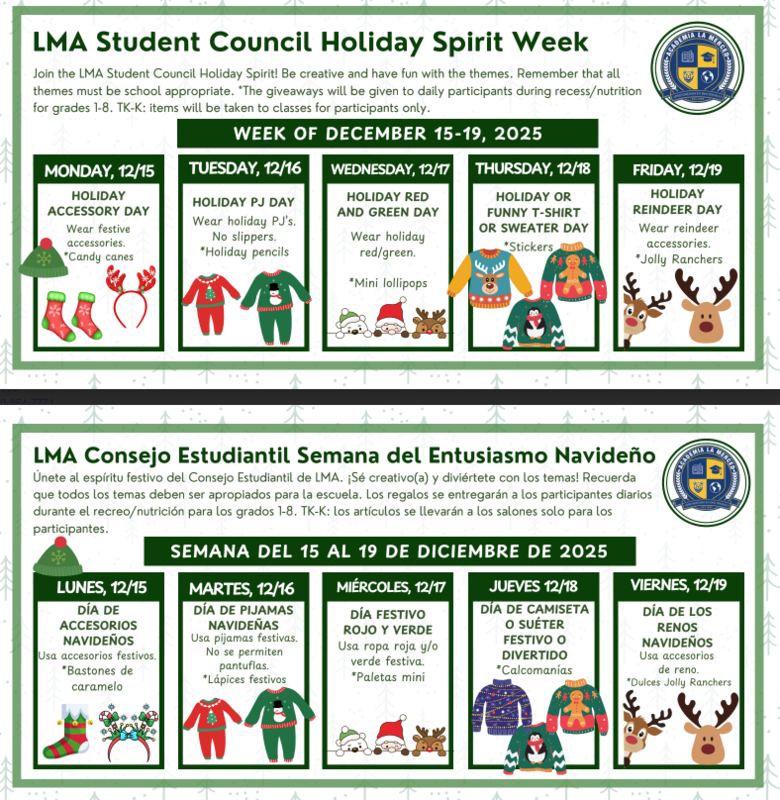 Spirit Week Flyer in English and Spanish