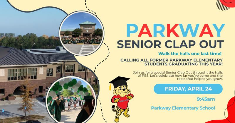 school in background with seniors walking through halls