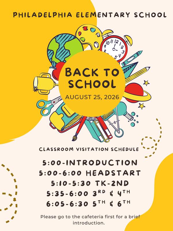 Join us for Back to School Night - Philadelphia English text
