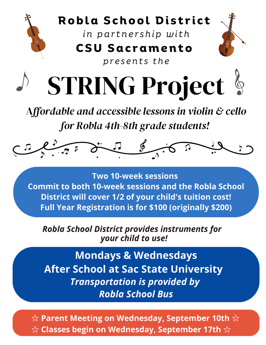 STRING Project clases económicas y accesibles de violín y violoncheloa los estudiantes de 4º a 8º grado del distrito Robla