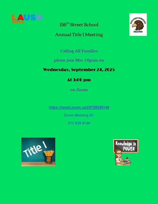 Annual Title I Meeting on 9/24 at 3 pm via Zoom