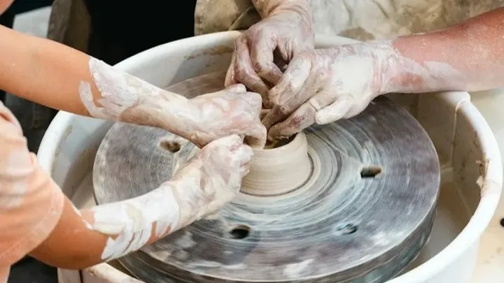 in use pottery wheel