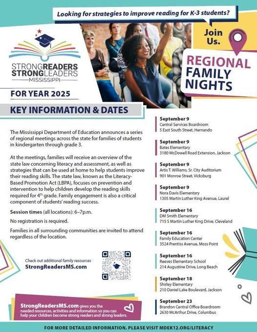 MDE will host nine regional literacy meetings across the state from Sept. 9-23, for families of students in kindergarten through third grade.