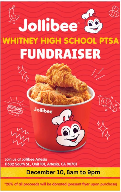 WHS PTSA fundraiser at Jollibee on 12/10/25 from 8am - 9pm