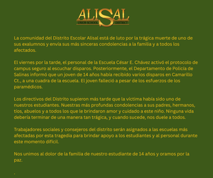 Graphic with message of grief and condolences