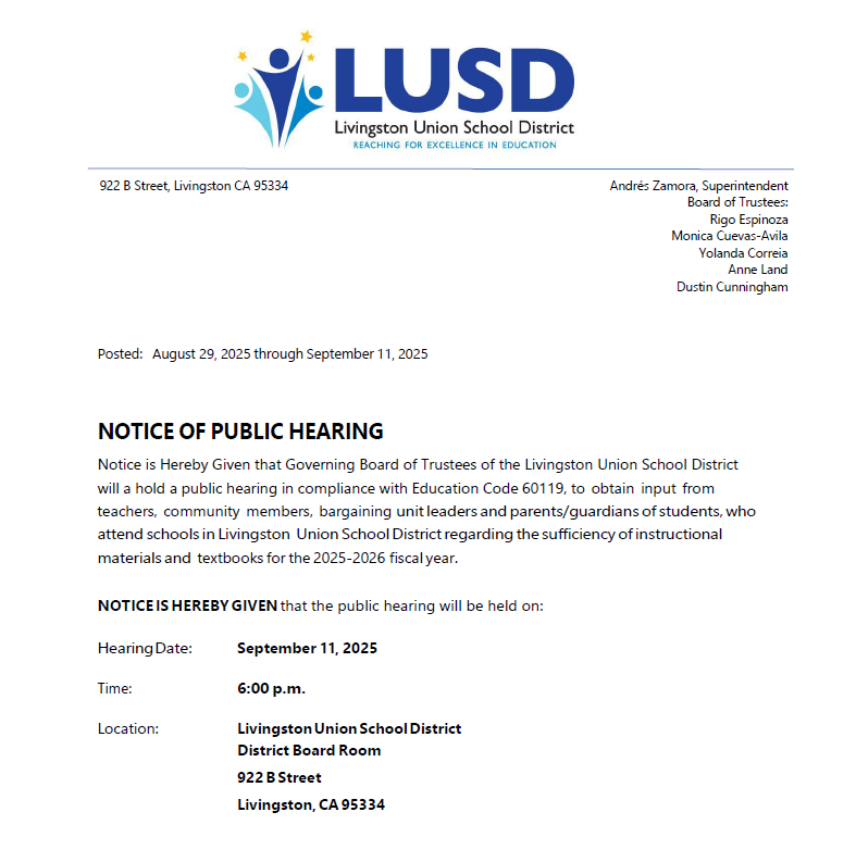 Notice of Public Hearing
