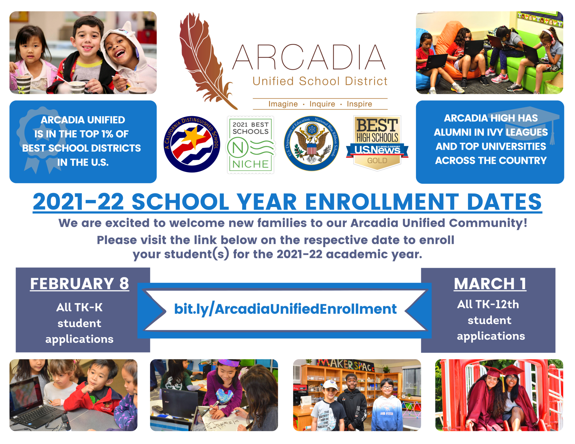 Arcadia Unified New Student Enrollment Open Now Online AUSD News