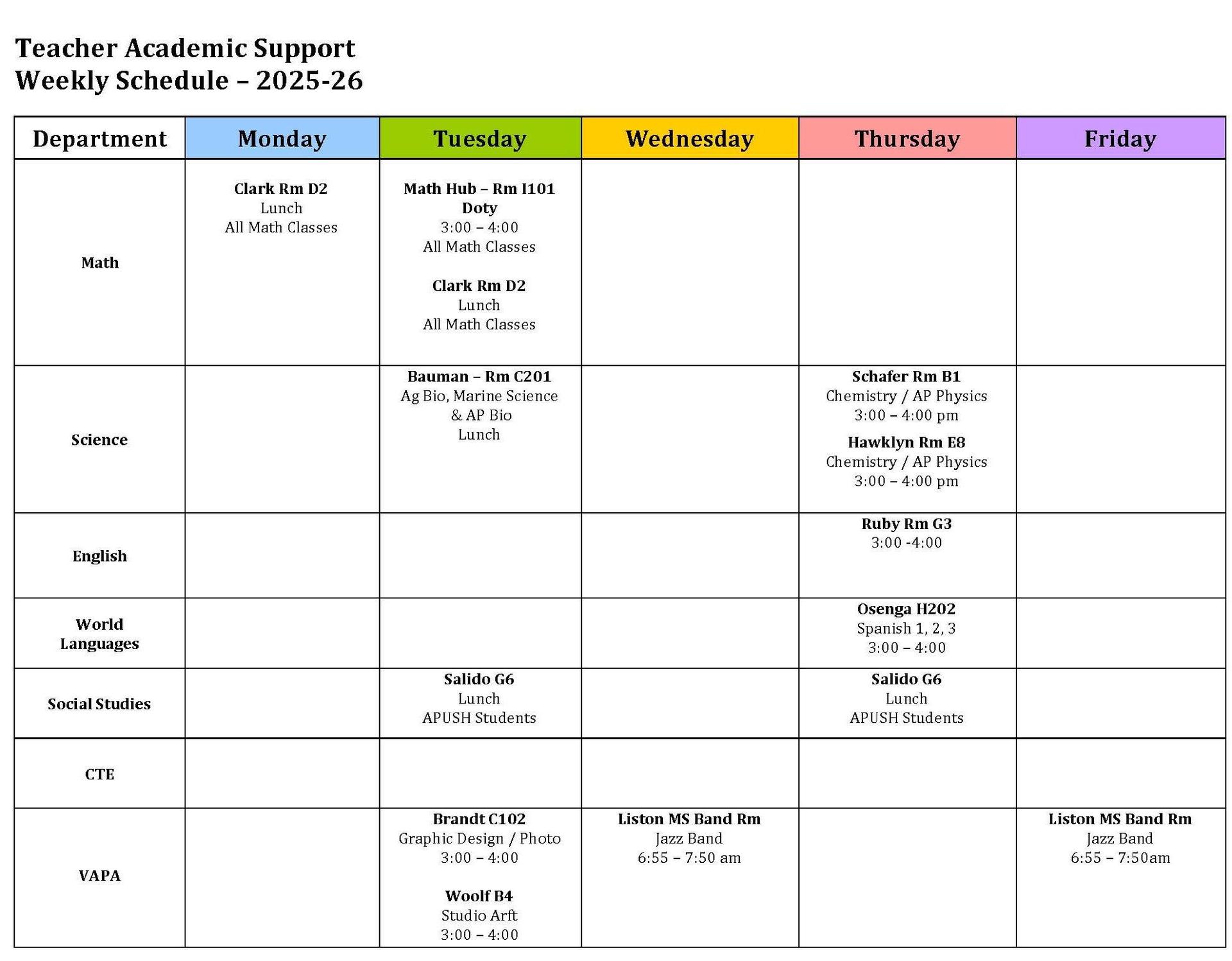 Academic Student Support for 25-26