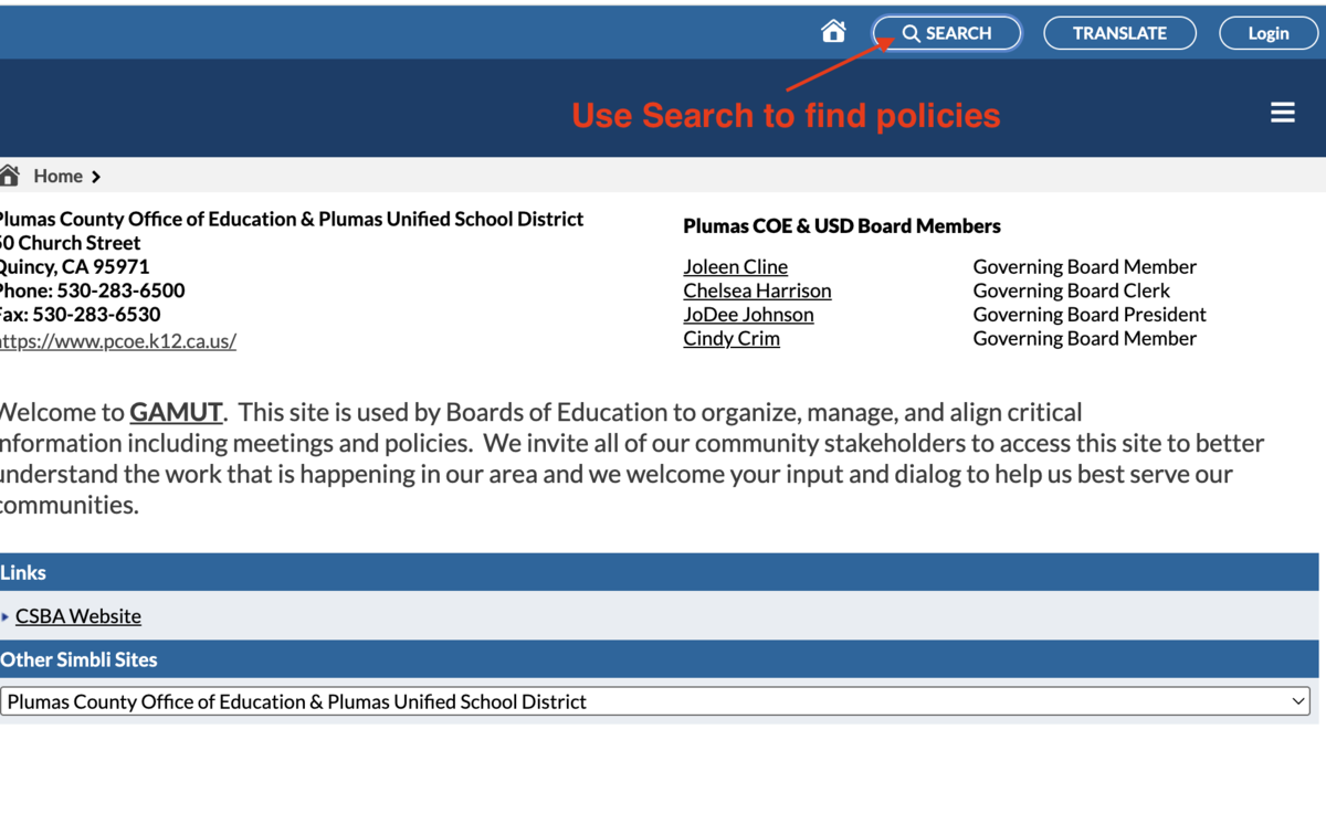 Use search to find board policies