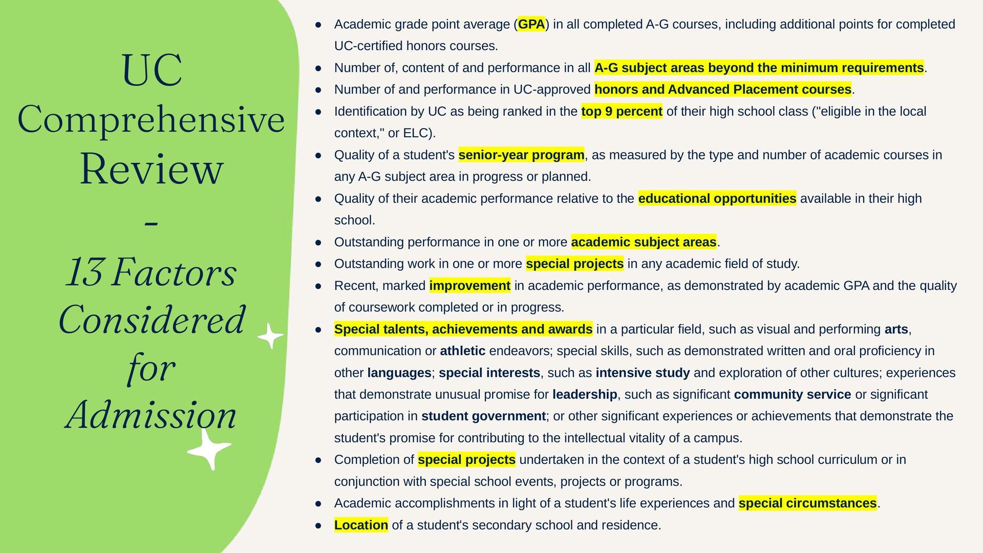13 Factors Considered for  Admission