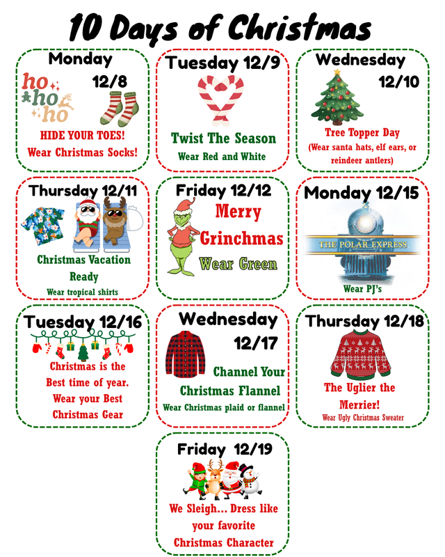 10 Days of Christmas Dress Up Days