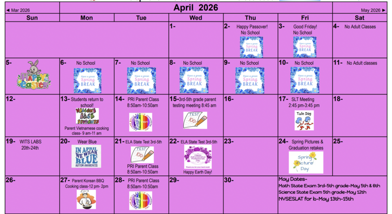 Clipart of April Calendar for PDF link