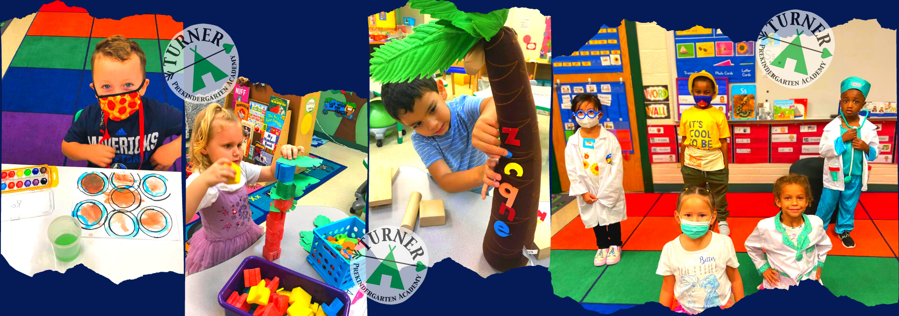 collage of 4 pictures of students busy in class