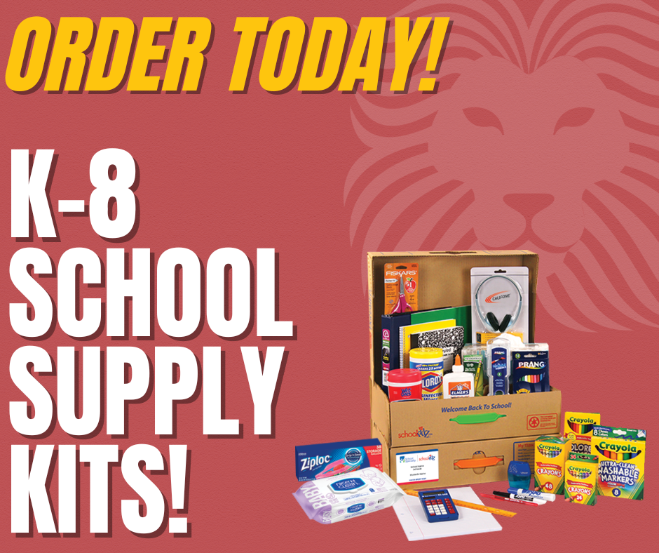 Cardboard box with school supplies inside