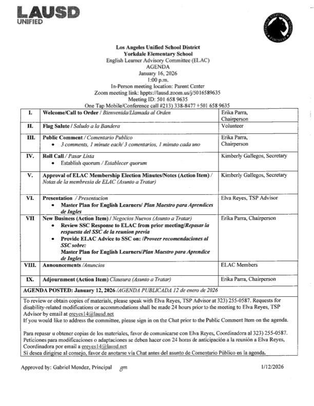 Agenda for Elac