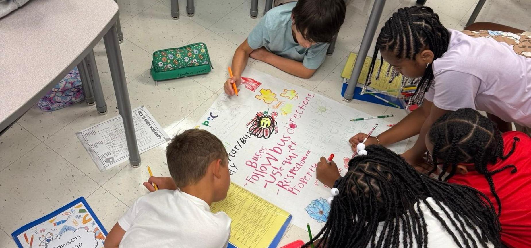Children working on a poster