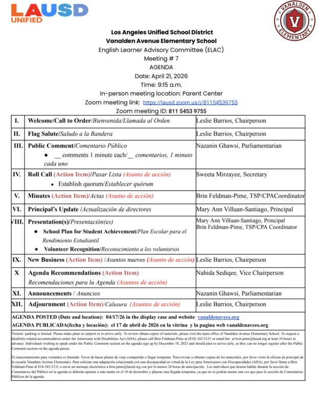 ELAC Agenda Featured Photo